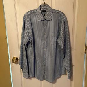 Men’s Arrow fitted dress shirt. Blue striped. Size 16 neck, 34/35 sleeve